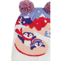 Girl's Penguin Double Pom Hat - Multi